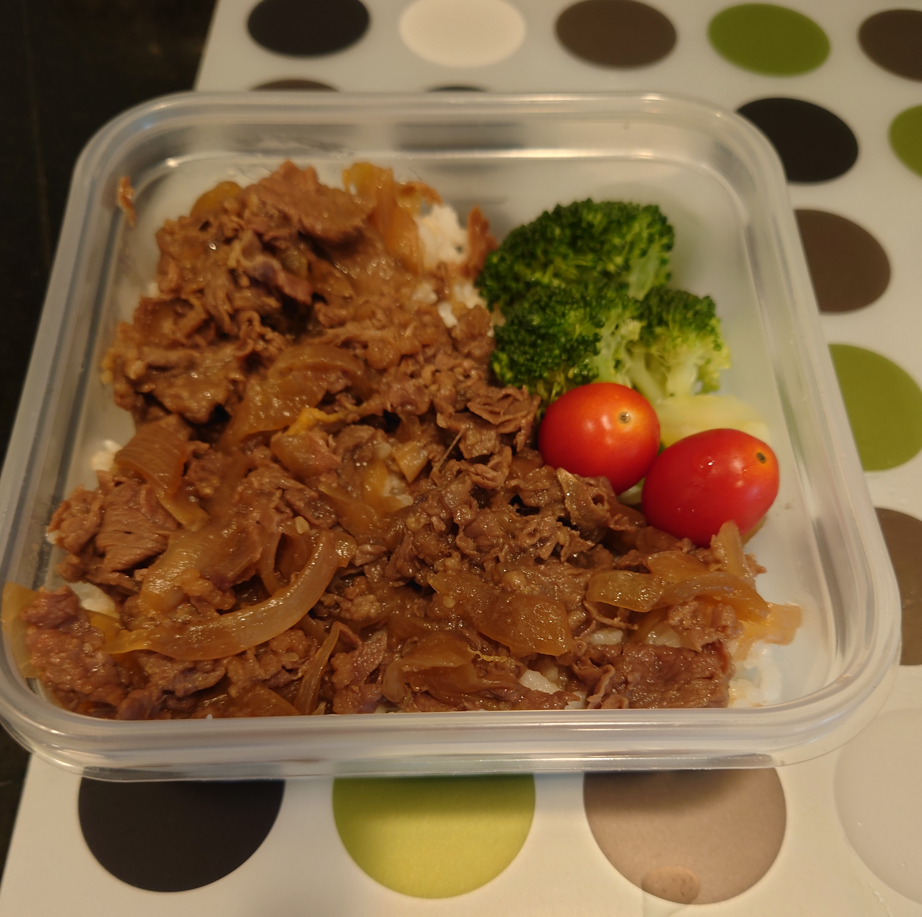 A beef bowl served in a lunchbox